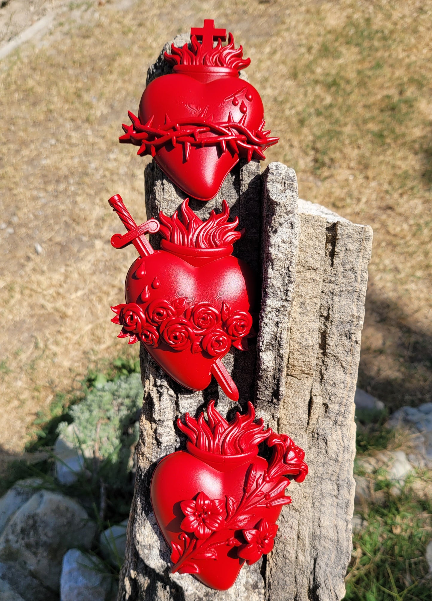 Conjunto de 3 Corazones Sagrados Rojos