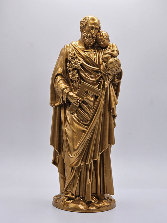 Statuette de Saint Joseph Portant l'Enfant Jésus - Peinte à la main