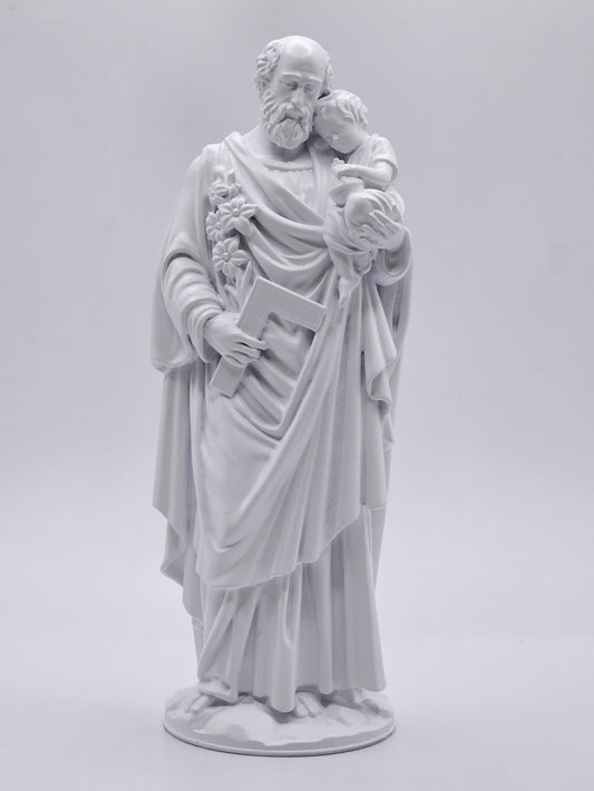 Statuette de Saint Joseph Portant l'Enfant Jésus - Peinte à la main